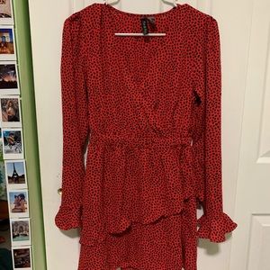 Red and black polka dot dress